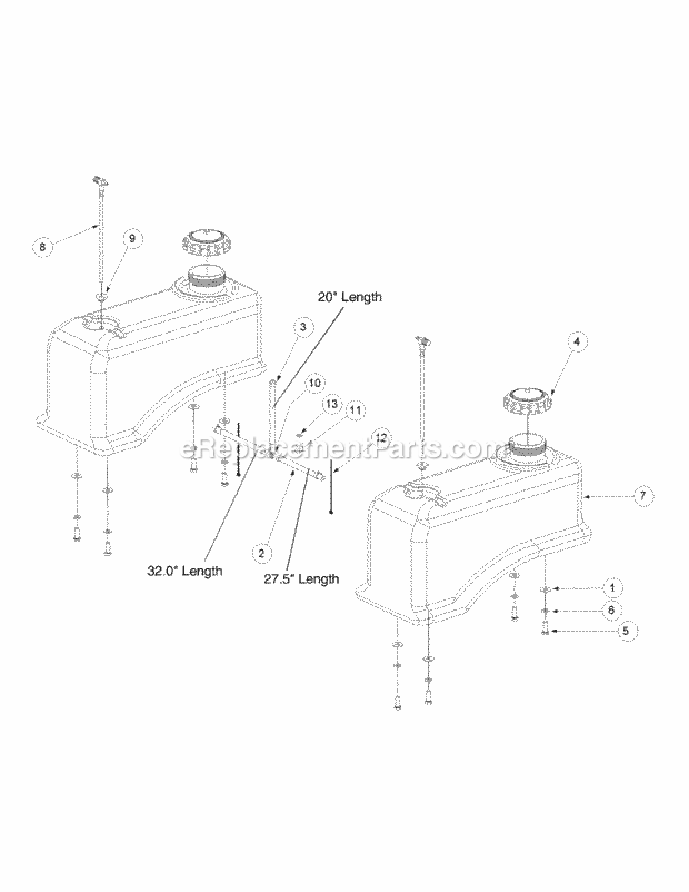 Fuel Tank Assembly Diagram and Parts List for M60-KW 53CH5D8X750 Cub Cadet Sprayer